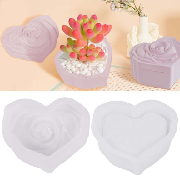 Rose Heart Silicone Mold for Resin, Heart Jar Resin Heart Mold Casting Molds for Epoxy Cement Plaster DIY Jewelry Storage Decor Gift