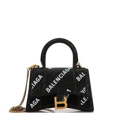 Pre-Owned Hourglass Top Handle Bag Suede and Allover Logo Crystals XS By Rebag