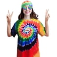 thumbnail image 2 of Hippie Costume for Men 60s 70s colorful T-shirt sunglasses headband Peace necklace 4-piece theme party, 2 of 7