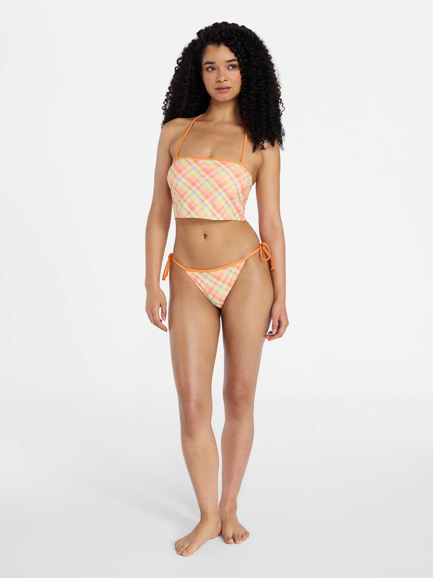 No Boundaries Plaid Print Side Tie Bikini Bottoms, Women’s XXS-XXL