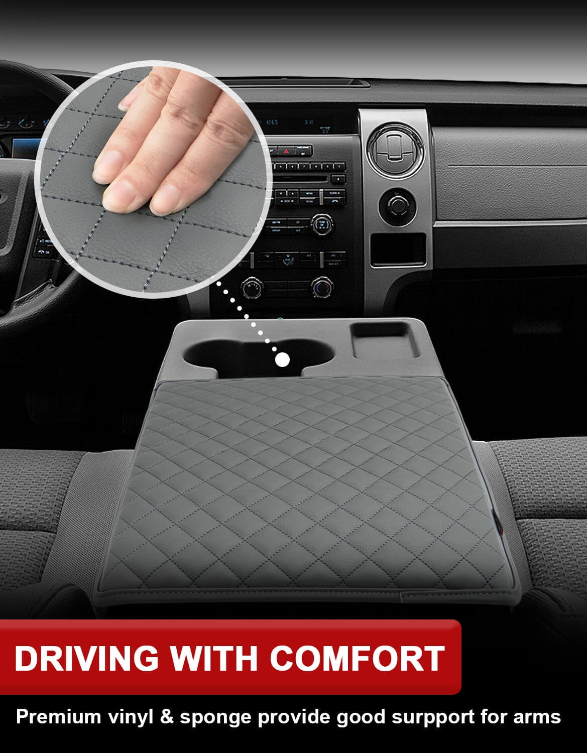 KBH Center Console Armrest Cover for Ford F150 2011-2014 with Jump Seat Console, PU Leather Middle Console Cover for Truck Interior Accessories (Dark Gray)