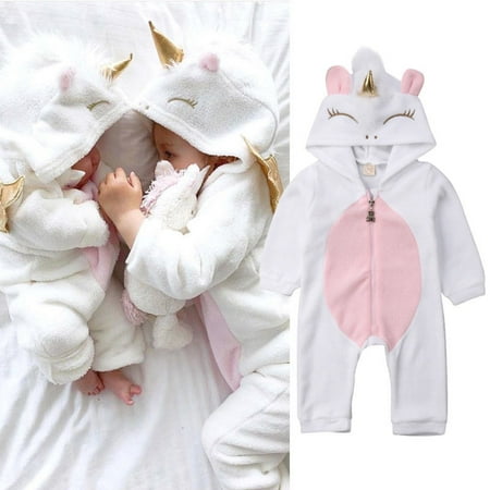 

Caitzr Baby Romper Long Sleeve Patchwork Ears Horn Hoodie Long Pants Outfit Zipper Up Back Wings One-piece Jumpsuit