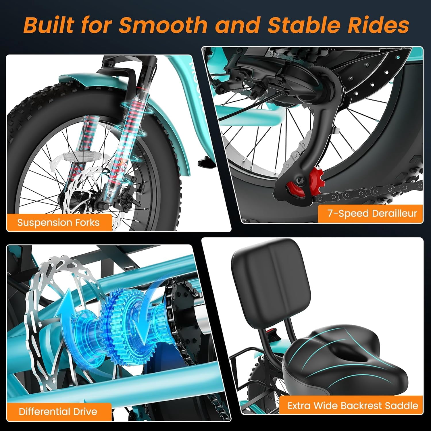 Lilypelle Peak 1100w Folding Electric Tricycle for Adults, 7 Speed 20" x 4.0 " Fat Tire 3 Wheel Aluminum Electric Bike W/ Differential & Suspension Fork, 48V 14.5Ah Battery, Up to 60Miles, 16Mph