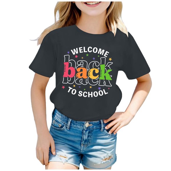 WEAIXIMIUNG Teen Girl Tops Kids' Back To School Graphic Short Sleeve Round Neck Tee Bright & Comfortable for Boys & Girls