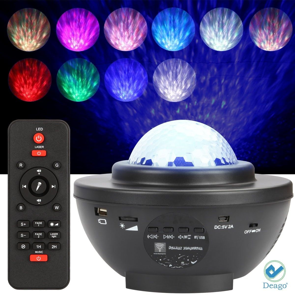 Party AMIR LED Star Sky Ocean Projector Night Light RGB Color Changing Water Wave Starry Lamp with Moon Star for Bedroom Ceiling Birthday Decoration Relaxing