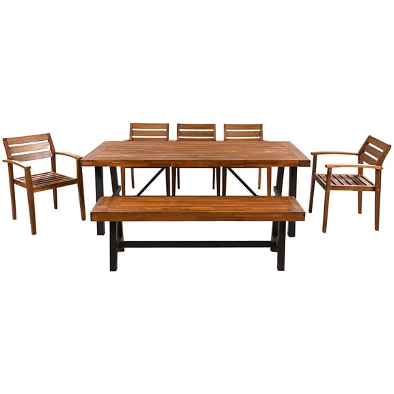 Resenkos Acacia Wood Dining Set with Cushions, 8-Seater, Ergonomic Chairs, Indoor/Outdoor Use, Adjustable Feet