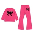 thumbnail image 4 of Shadoumai Girls Clothes 2 Piece Long Sleeve Lace Bow Print Tops Flared Pants Set Little Girl Outfits Size 7-14, 4 of 5
