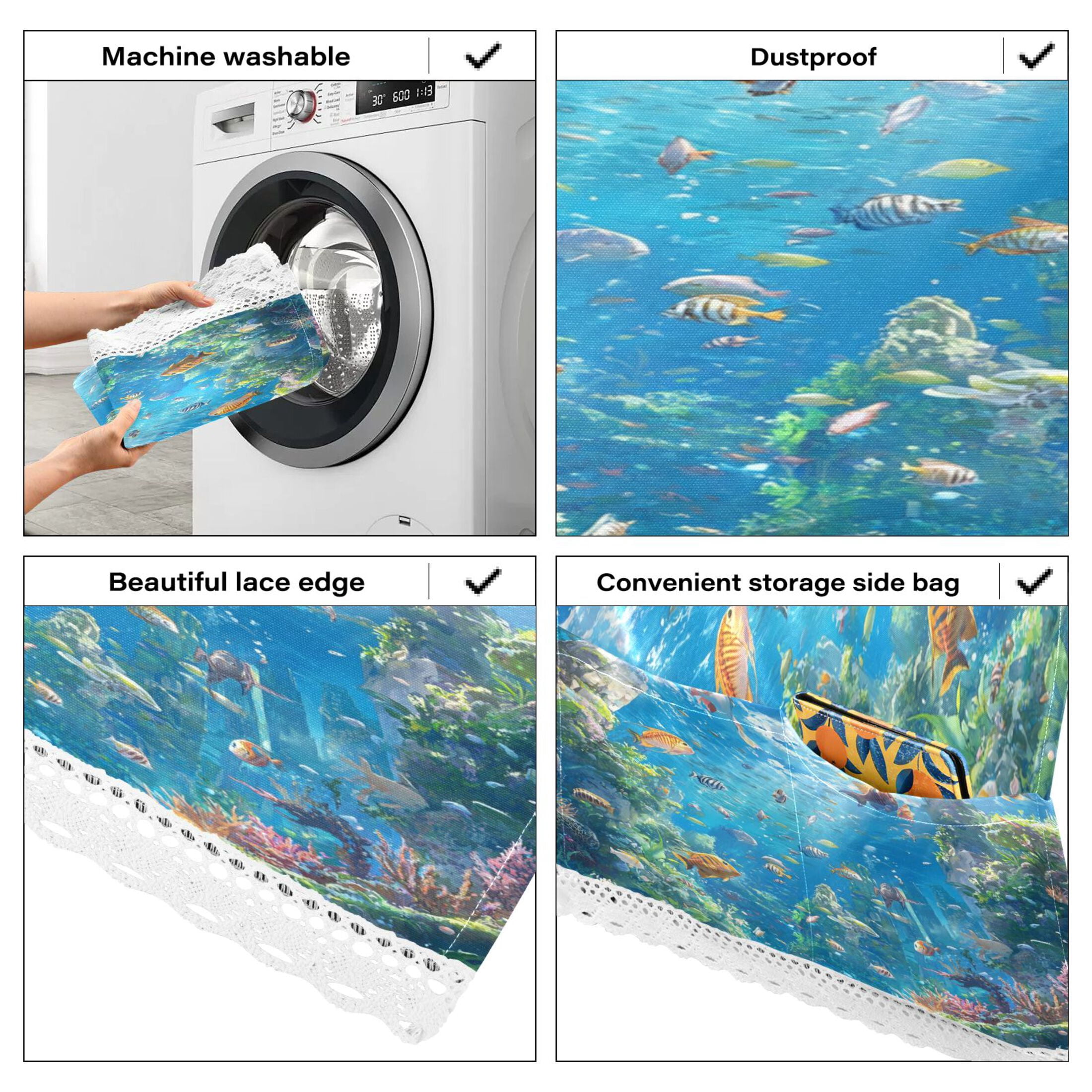 Undersea WorldWasher and Dryer Covers Dust-Proof and Oil Resistant Fridge Cover with 4 Storage Pockets Washing Machine Top Cover for Laundry Kitchen Home 51.2 x 22 In