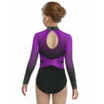 thumbnail image 2 of YiZYiF Kids Girls Long Sleeve Gymnastics Leotard Sparkly Rhinestone Cutout Back Figure Skating Dance Purple 10, 2 of 5