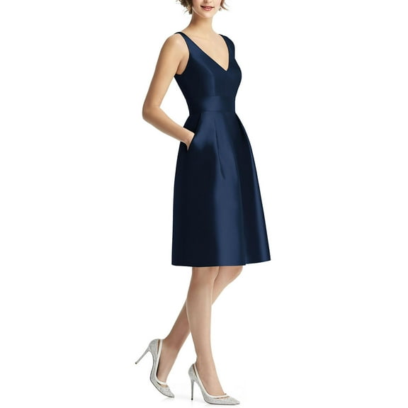 Alfred Sung Womens Taffeta Pleated Fit & Flare Dress