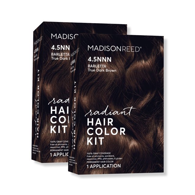 Madison Reed Radiant Hair Color Kit, Dark Brown for 100% Coverage of Resistant Gray Hair, Ammonia-Free, 4.5NNN Barletta Brown, Permanent Hair Dye, Pack of 2