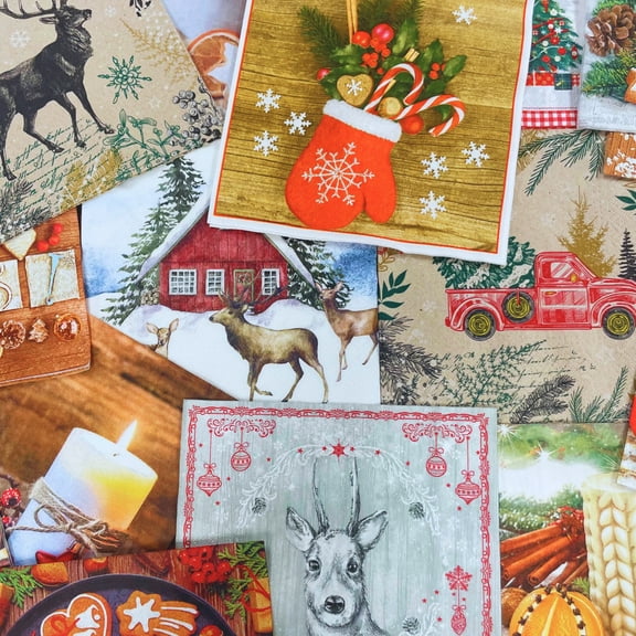 Keep Unique Rustic Christmas Decoupage Paper Napkins, 20 Assorted Mystery Pack for Holiday Craft