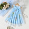 thumbnail image 2 of Robes Décontractées pour Bébés Filles Été en Maille Broderie Florale Col Rond Sans Manches Fête Danse Fête Robe de Plage, Bleu, 18-24 Mois, 2 of 9