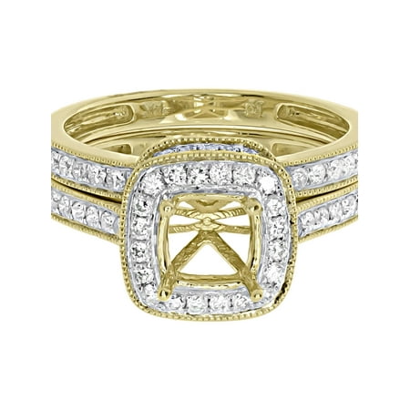 - Round Pave Diamond Semi Mount Bridal Set in 14k Yellow Gold (0.52 ct)