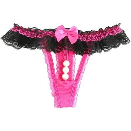 Sexy Panties for Women Hot Pink String Thong Bowknot Beads Panties Thong Lingerie Underwear One Size