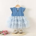 thumbnail image 5 of Toddler Girl Denim Tulle Dresses Ruffle Sleeve Baby Summer Tutu Sundress Outfit Toddler Princess Dress for Girls, 5 of 7