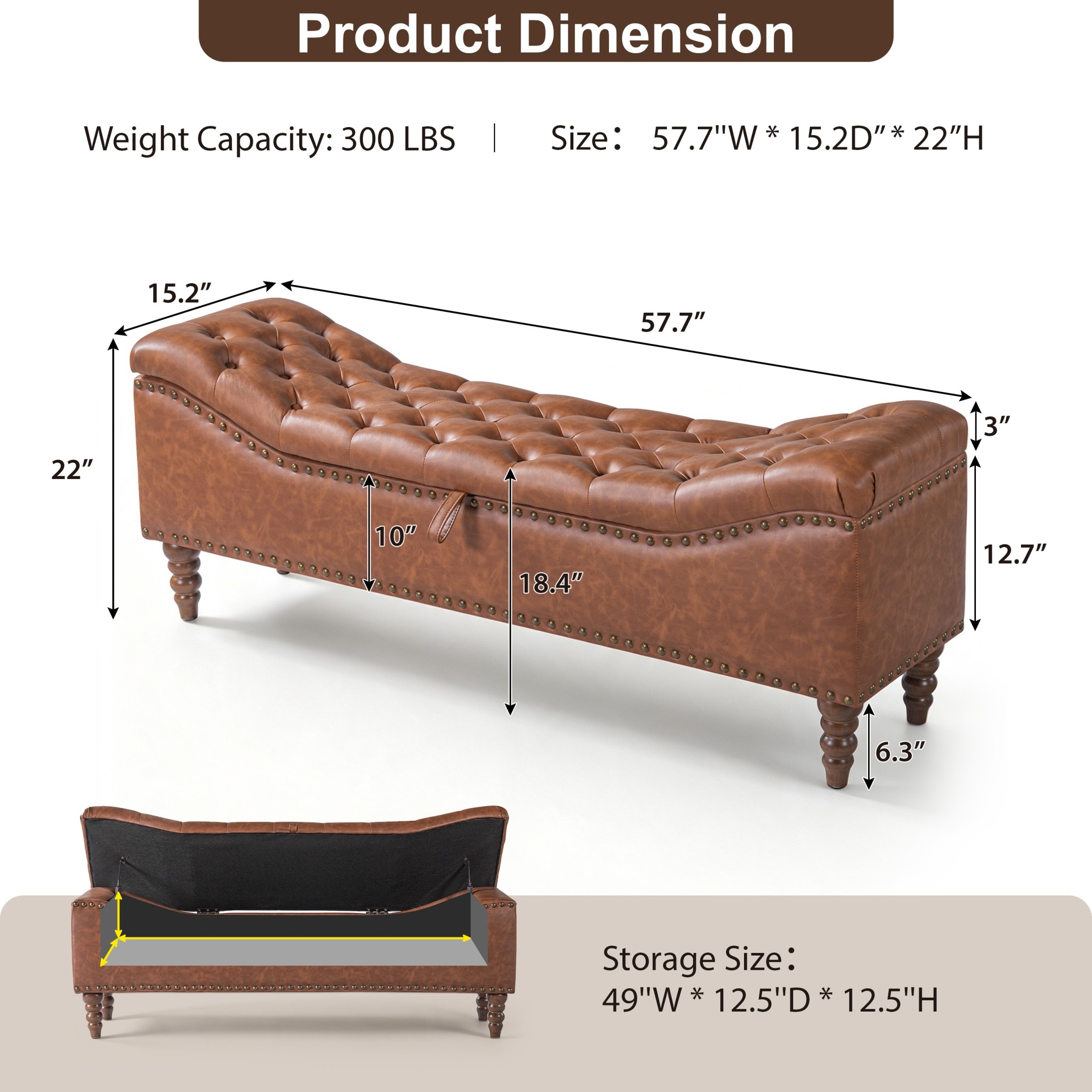 Christopher Knight Home PU Leather Storage Bench, Button-Tufted Ottoman with Nailhead Trim, Brown