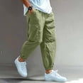 thumbnail image 4 of Cargo Pants For Men, Pants for Men Straight Leg Linen Pants Elastic Waist Drawstring Trousers Casual Beach Bussiness Dress Loose Fit Pant with Pockets Army Green S, 4 of 7