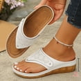 thumbnail image 5 of CYMMPU Women's Hollow Floral Thong Wedge Sandals, Open Toe Platform Flip Flop Slippers, Lightweight Summer Beach Outdoor Shoes White 43, 5 of 9