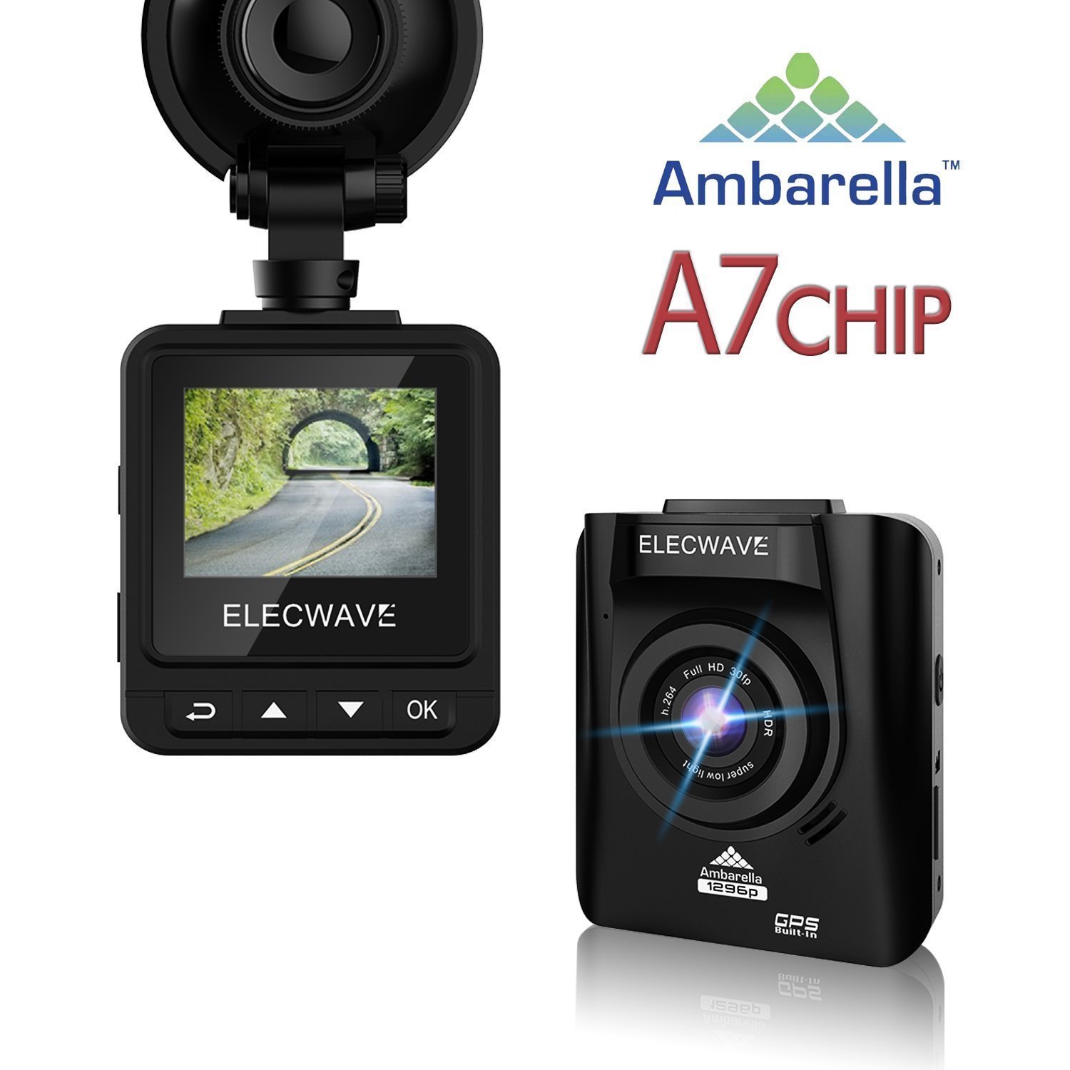 Car Dash Cam Elecwave EWD200 170° Wide Angle Full HD 1296P LCD Car