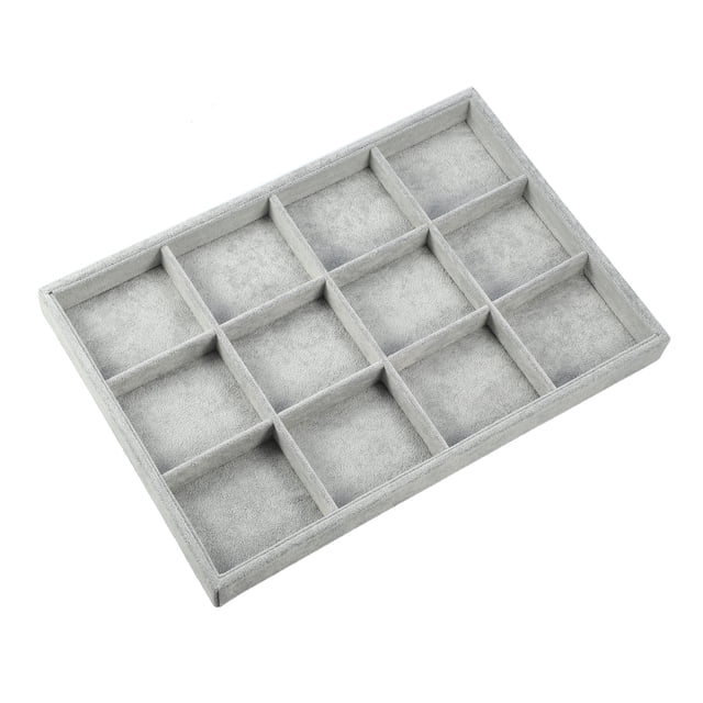 Unique Bargains 12 Grid Jewelry Tray Stackable Tray Showcase for Rings Earrings Necklace Bracelet Pendants Gray