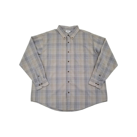 Haggar Mens Truffle Plaid Woven Long Sleeve Button-Down Shirt Small