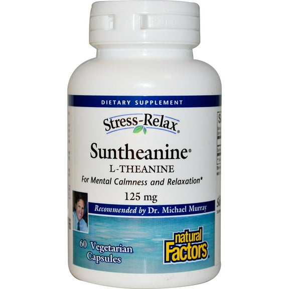 Natural Factors Stress-Relax Suntheanine L-Theanine 125 mg, Non-Drowsy Stress Support for Mental Calmness and Relaxation, 60 Capsules