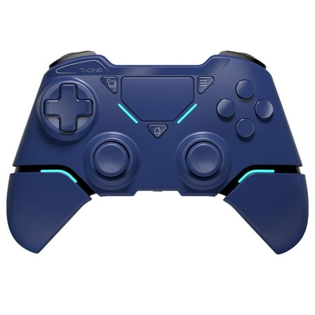 UHM Wireless Controller for P4/Pro/Slim/PC,Bluetooth Gamepad Remote Joystick with LED Light/Double Shock/Touchpad/Stereo Headphone Jack/Six-axis Motion/Programmable/Turbo, Technology Blue