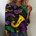 thumbnail image 3 of Craaazy Women's Fashion Crew Neck Long-Sleeve Mardi Gras Print Casual Pullover Tops Gifts, 3 of 4