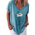 thumbnail image 1 of Qarigey Camiseta de mujer con cuello en V y estampado de flores, manga corta, tela suelta Prendas para la parte inferior del cuerpo azul 3XL, 1 of 3