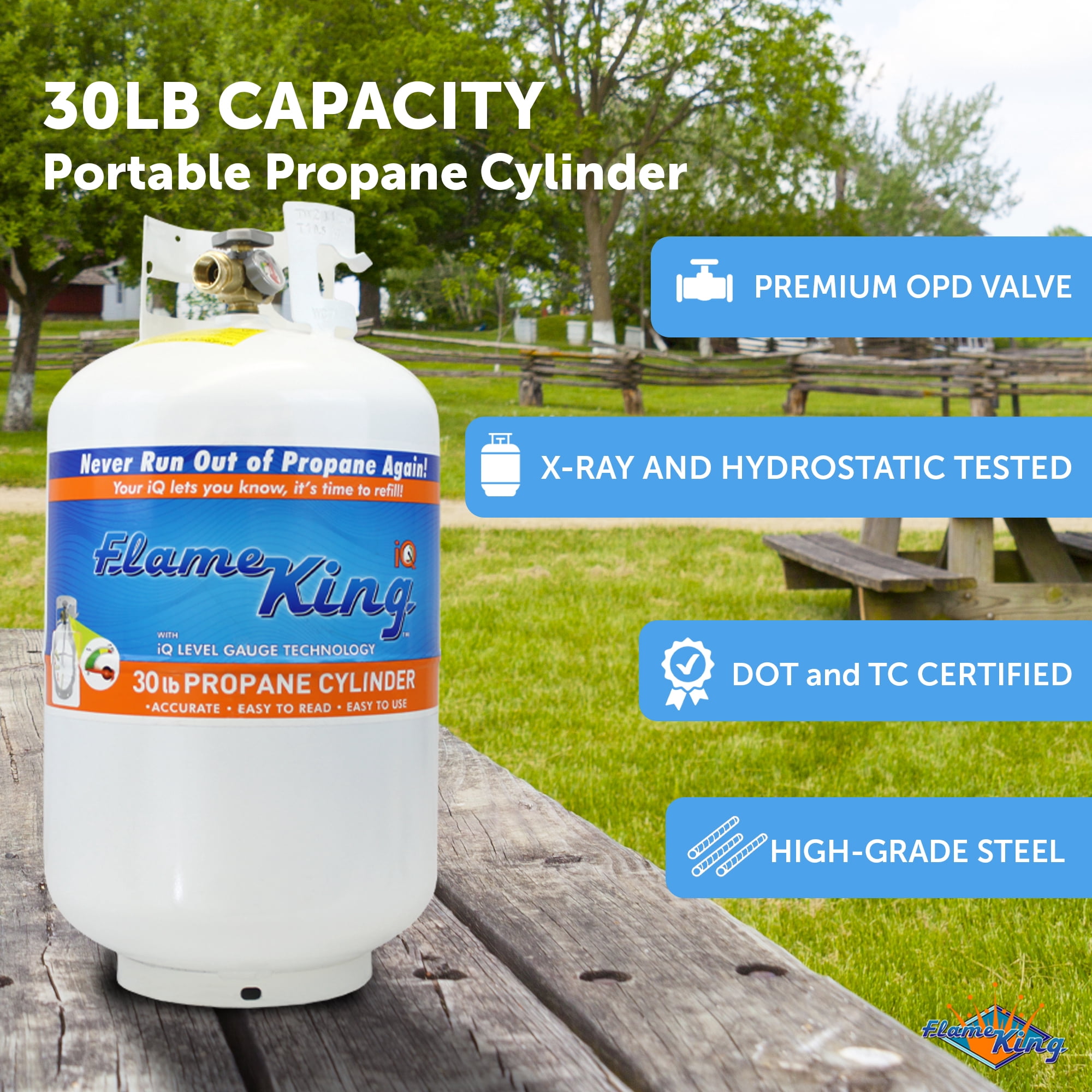 Flame King Empty Steel Propane Tank LP Cylinder with OPD Valve & Built-in Gauge, 30 lbs