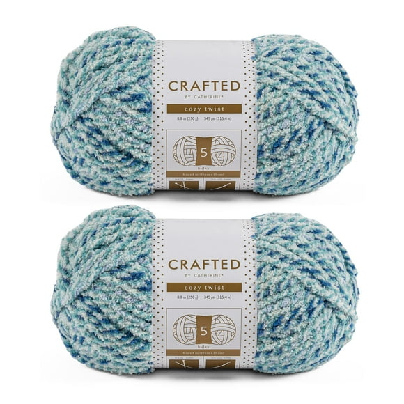 Crafted By Catherine Cozy Twist Yarn - 2 Pack (345 Yards Each Skein), Blue Multi, Gauge 5 Bulky