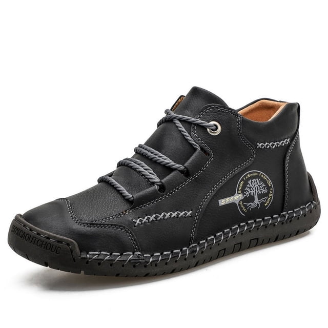 Botas Martin de media caña para hombre, botas de hombre cosidas a mano, botas de cuero de gran tamaño con cordones a la moda
