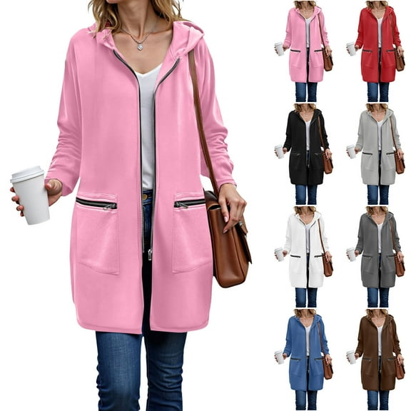 idosla Women's Zip Up Hoodies Long Sleeve Fall Tunic Hooded Sweatshirt Oversized Fleece Jacket with Zipper Pockets (White, S)