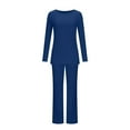 thumbnail image 5 of Diufon Womens Knit Sets Round Neck Long Sleeve Side Hem Split Sweaters Solid Color Trousers, 5 of 7