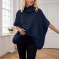 thumbnail image 2 of Fall Womens Sweater Elegant Turtleneck Half Sleeve Shawl Solid Knitted Cape Fall Winter Clothes Navy, 2 of 5