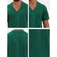 thumbnail image 7 of DARING DIVA Men's Hollow Knitted Shirt Short Sleeve Button Down Striped Shirts L Green, 7 of 7