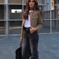 thumbnail image 3 of Veste Basique pour Femmes Automne/hiver 2025, Col Rond Vintage, Bouton Doré, Poche Rabattable, Manteau Court Bleu Marine TP, 3 of 6