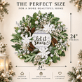 thumbnail image 4 of 24 Inch  Christmas Wreath with “Let It Snow” Wooden Sign, Snow-Flocked Greenery, White Flowers, Berries and Pine Cones, Winter Holiday Front Door Decor, 4 of 8
