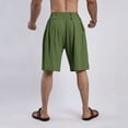 thumbnail image 6 of lcziwo Mens Lightweight Cotton Linen Shorts Summer Casual Drawstring Elastic Waist Beach Shorts Solid Color Straight Leg Short Pants Ofertas Flash Army Green L, 6 of 7
