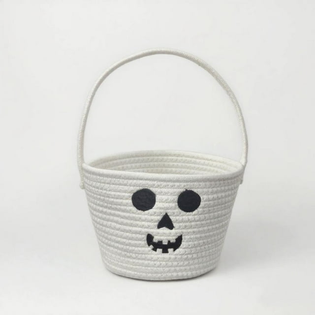 Feltree Halloween Candy Rope Basket for Kids - Cute Pumpkin Design Treat Bucket with Handle, Durable and Reusable for Trick or Treating, Storage Organizer Gift Basket
