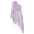 thumbnail image 4 of iiniim Women's Praise Dance Worship Tunic One Shoulder Flared Sleeve Asymmetrical Hem Dresses Light Purple S, 4 of 7