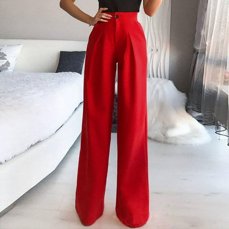 90s Pants for Women Womens Pants with Stretch Womens Solid Casual High  Waisted Wide Leg Palazzo Pants Trousers Fit with 