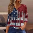 thumbnail image 2 of Women's 250th Anniversary USA Shirt Patriotic American Flag Print V-Neck Button 3/4 Sleeve T-Shirt, 2 of 6