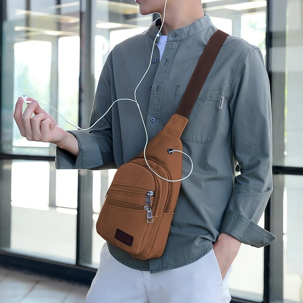 Bolso de Pecho de Lona para Exteriores con Cremallera Gruesa, Bolso de Pecho para Hombre, Bolso de Mensajero, Bolso de Pecho para Hombre
