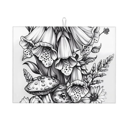 

Honeii Monochrome Botanical Illustration Print Kitchen Drying Mat Coffee Bar Mat Hide Stain Coffee Maker Mat for Countertops Coffee Pot Dish Drying Mat