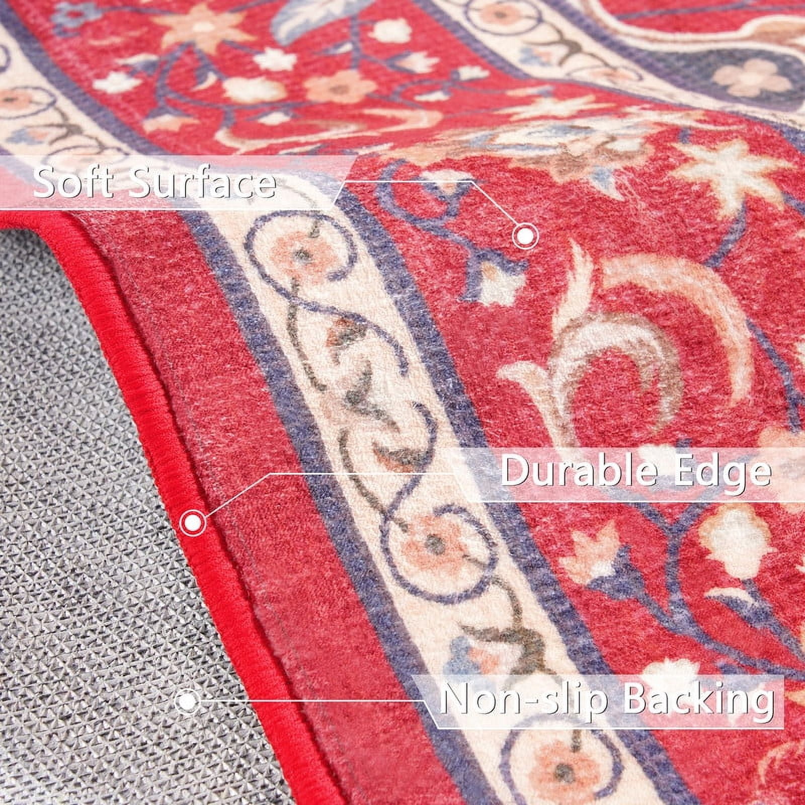 Jamfeel Washable Area Rugs 2x3 Door Mat Entryway Vintage Floral Low Pile Rug Entrance Carpet for Living Room Kitchen, Red