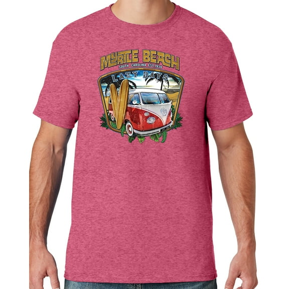 Mens LAZY DAYS MYRTLE BEACH South Carolina T-shirt, Large Vintage Heather Red