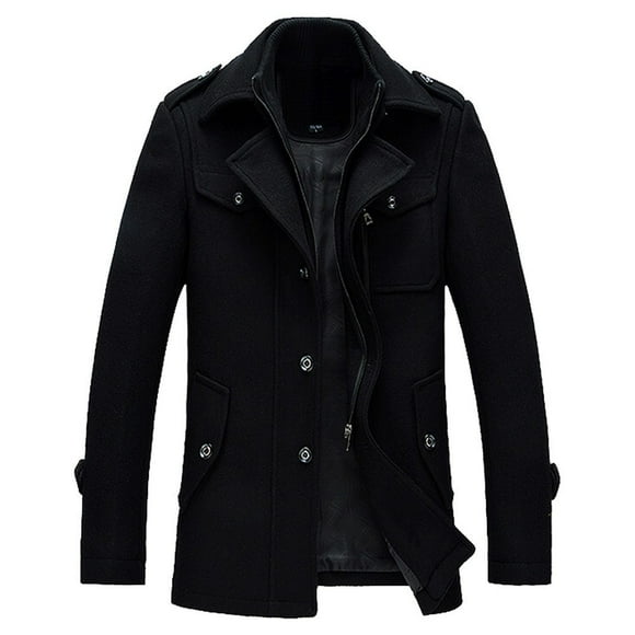 Mens Trench Coat Long Mens Casual Wool Trench Coat Fashion Business Long Thicken Slim Overcoat Jacket