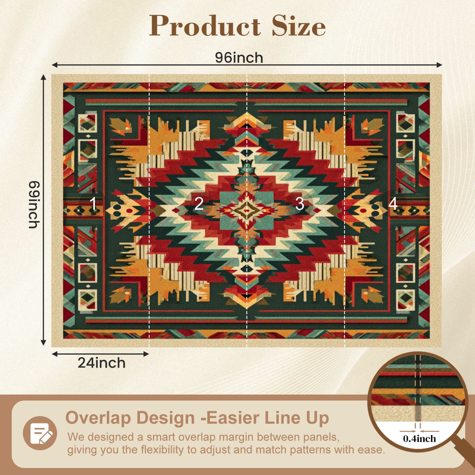 Wall Mural Peel and Stick Ethnic seamless Native Southwest American Indian Aztec Self-Adhesive Wallpaper Removable Wall Decal Wall Sticker Home Decor for Living Room Bedroom 69"x96"
